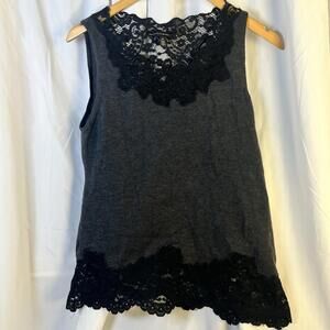 White House Black Market Womens Tank Black Lace Trim Med EUC